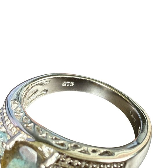 Labradorite & Blue Topaz Oval Ring Size 10 - Picture 4 of 4